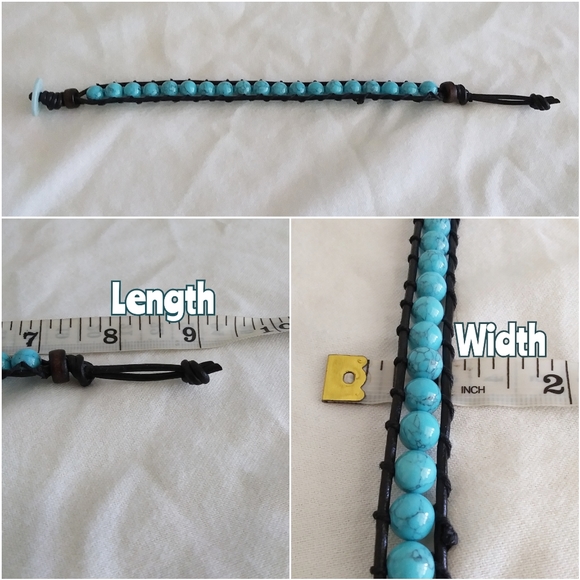 Turquoise Howlite/Hemp/Leather Bracelet - Picture 3 of 5